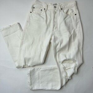 Agolde Jeans Womens Riley Size 27 White Denim Distressed High Rise Crop Designer